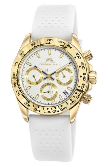 Shop Porsamo Bleu Alexis Chronograph Sport Silicone Watch, 37mm In Gold/white