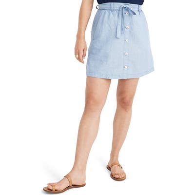 Madewell Button Front Tie Chambray Miniskirt, Blue
