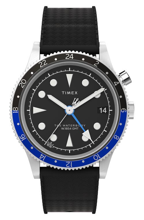Timex Waterbury Traditional GMT Rubber Strap Watch, 39mm in Black at Nordstrom