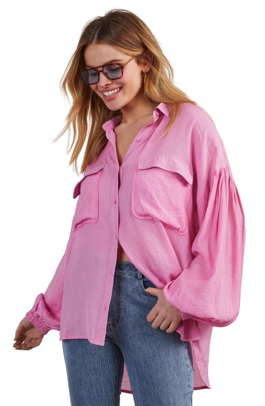 Shop Vici Collection Elowen Balloon Sleeve Button-up Shirt In Pink