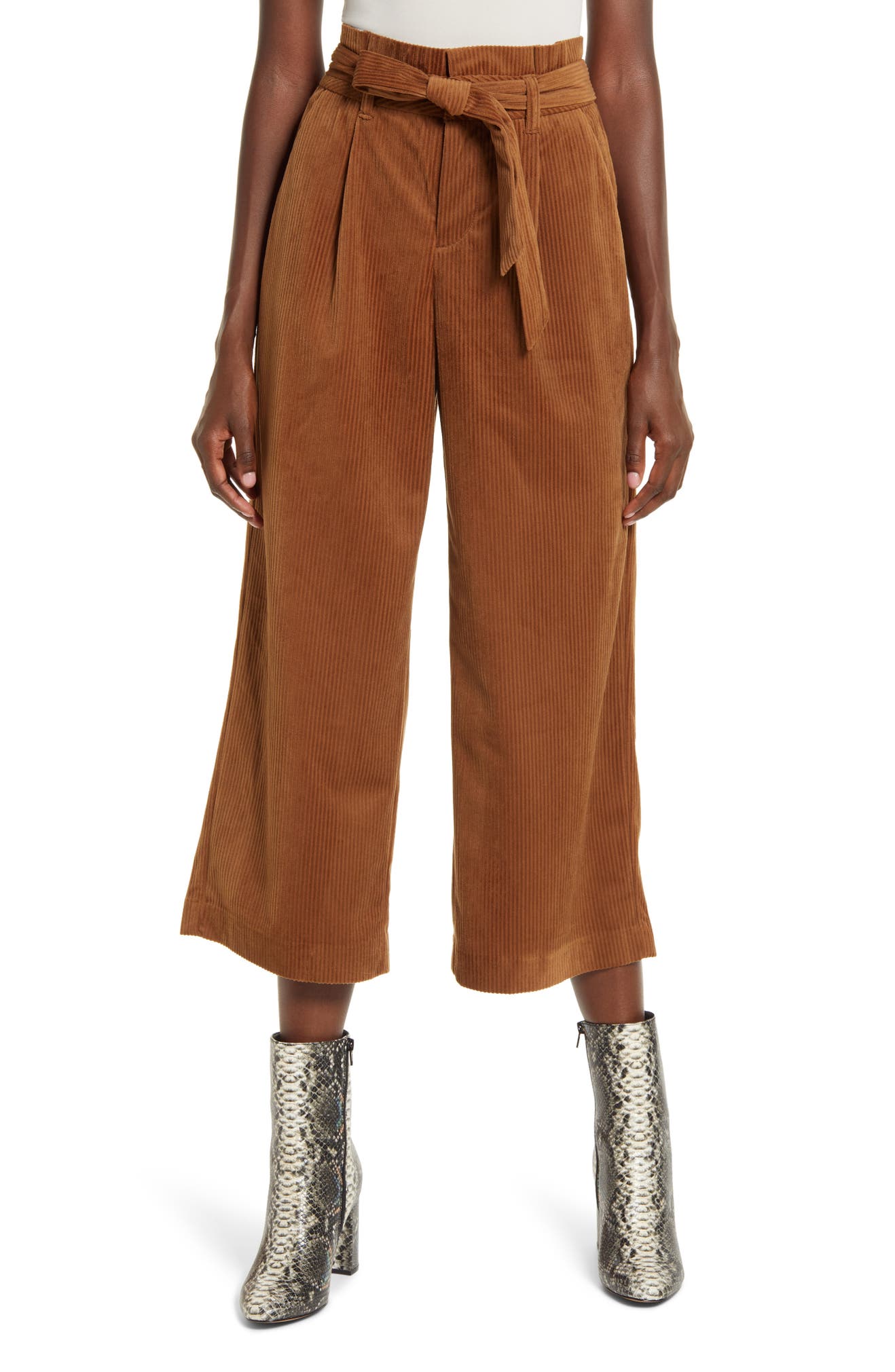 VERO MODA Londyn High Waist Corduroy Paperbag Waist Pants, Main, color, EMPERADOR