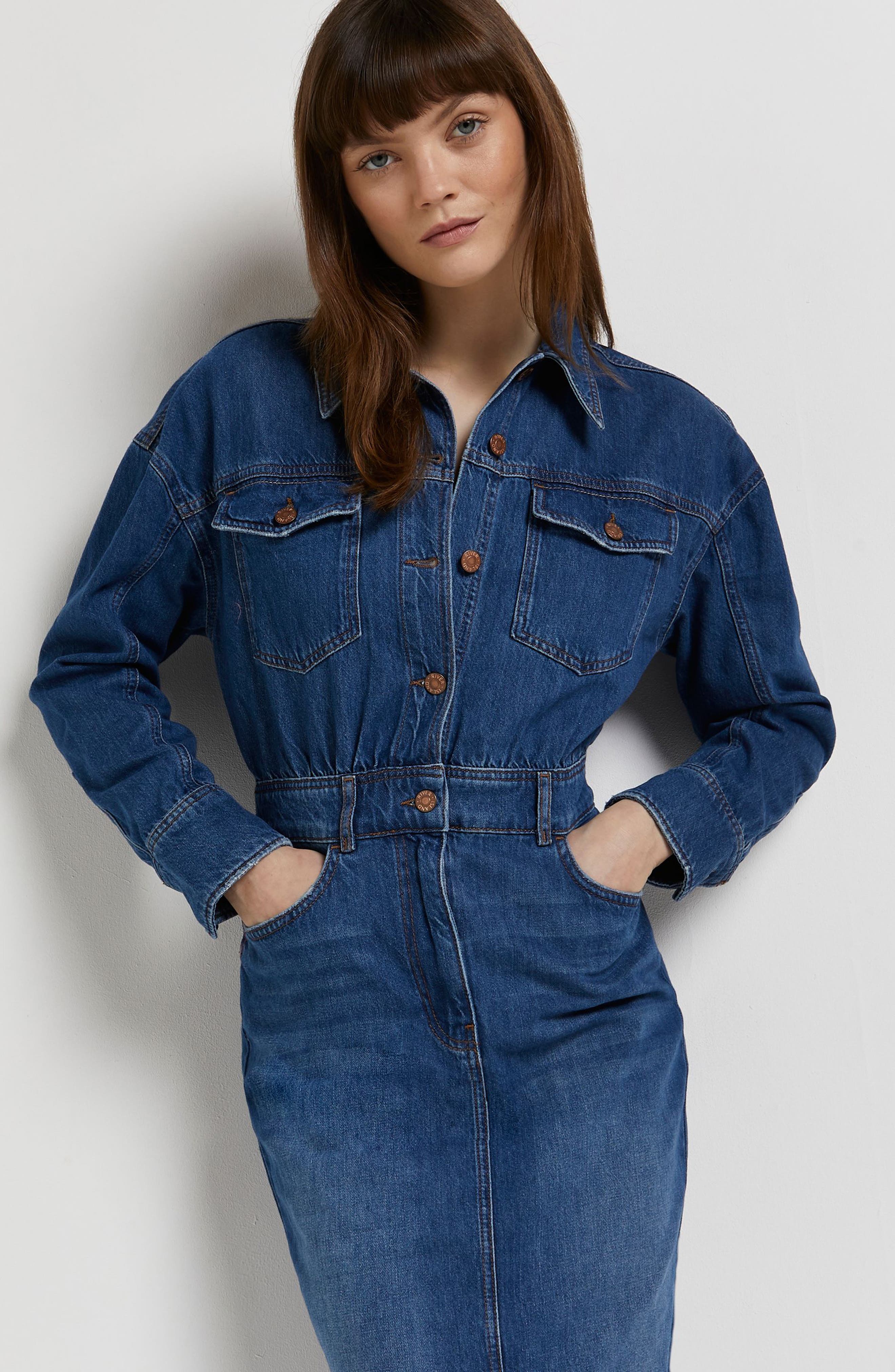 River Island Long Sleeve Denim Midi 
