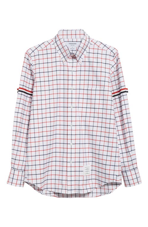 Shop Thom Browne Straight Fit Check Cotton Flannel Button-down Shirt In Red/blue/white