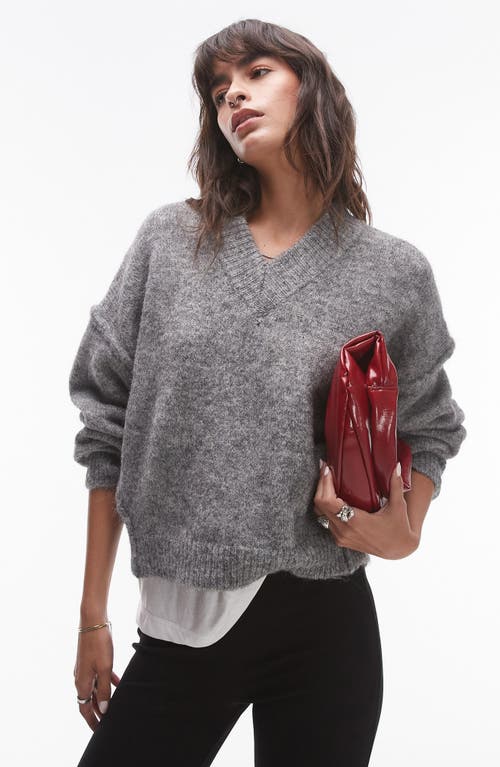 Shop Topshop High V-neck Sweater In Grey