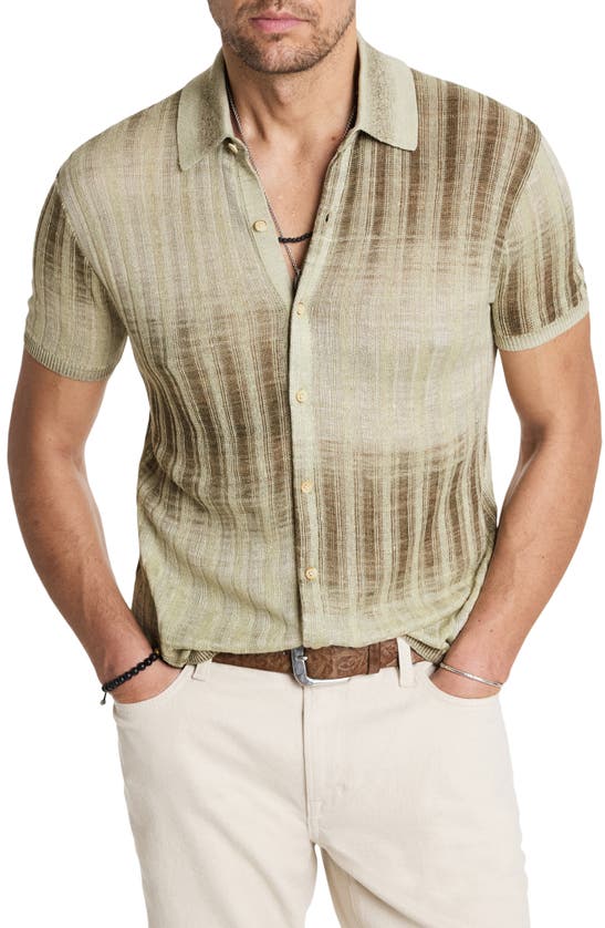 John Varvatos Santiago Short Sleeve Button-up Sweater In Spruce