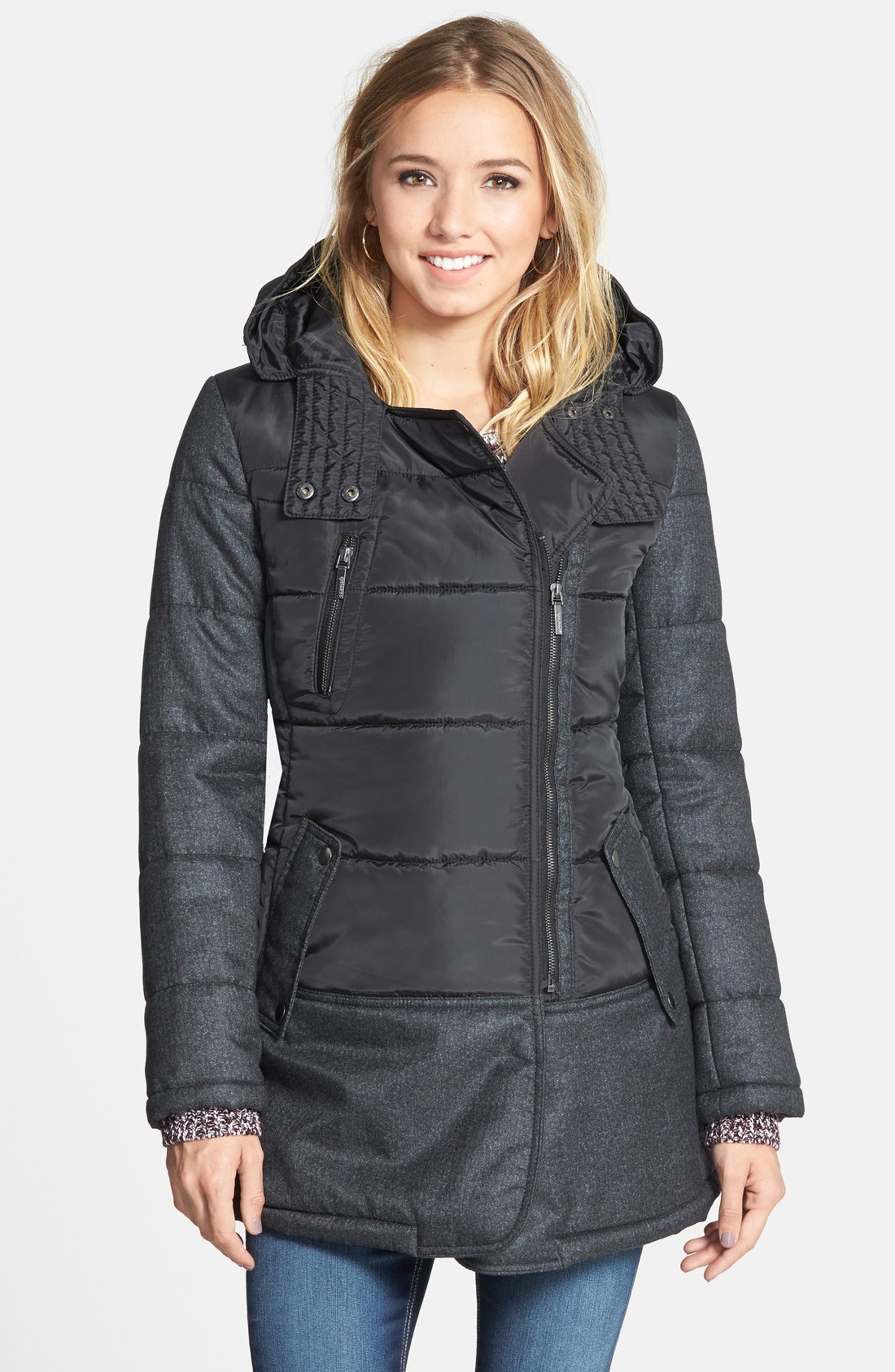 Collection B Mixed Media Quilted Hooded Parka (Juniors) | Nordstrom