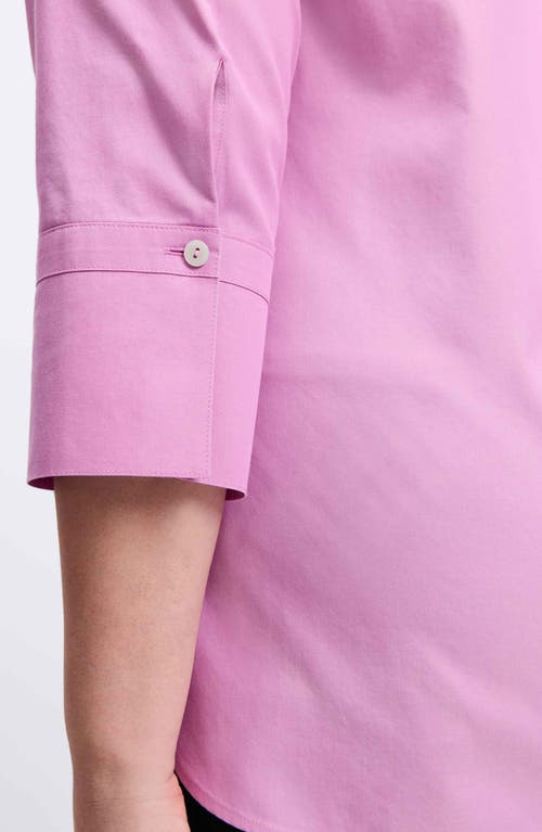 Shop Foxcroft Madison Three-quarter Sleeve Cotton Button-up Shirt In Rose Quartz