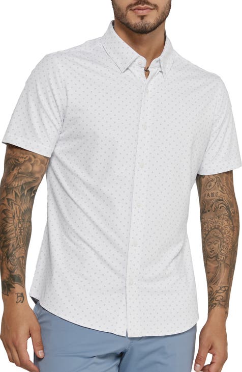 Alfie Dot Print Short Sleeve Performance Button-Up Shirt