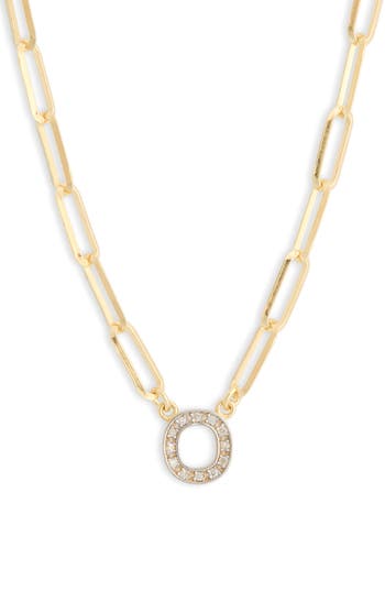 Meshmerise Diamond Initial Charm Paper Clip Chain Necklace In Yellow-o