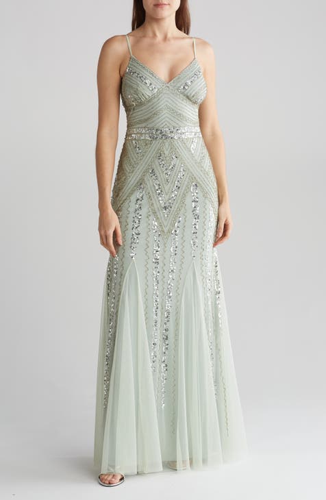 Marina beaded on sale v neck gown