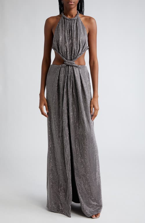 Area Crystal Embellished Cutout Ponte Jersey Halter Gown Charcoal at Nordstrom,