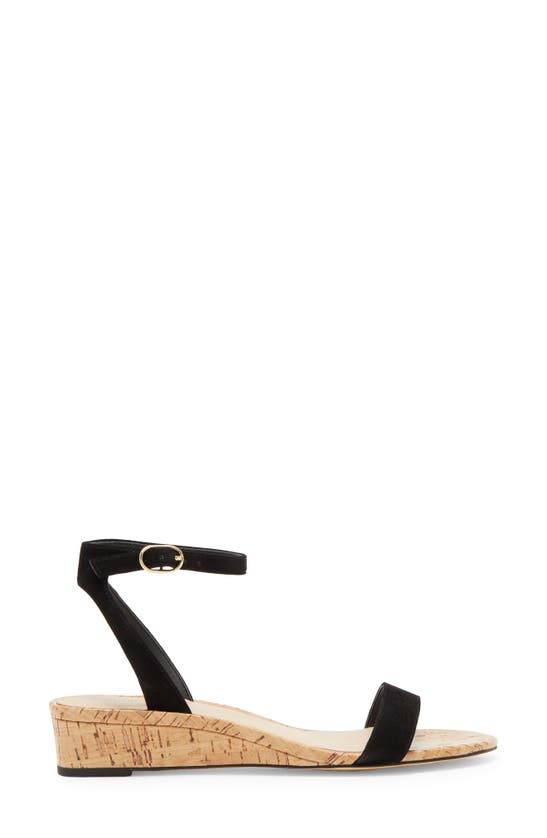 Stuart Weitzman Ave 35 Ankle Strap Wedge Sandal In Black