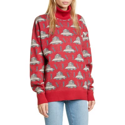 Undercover X Valentino Ufo Jacquard Wool Turtleneck Sweater, Red
