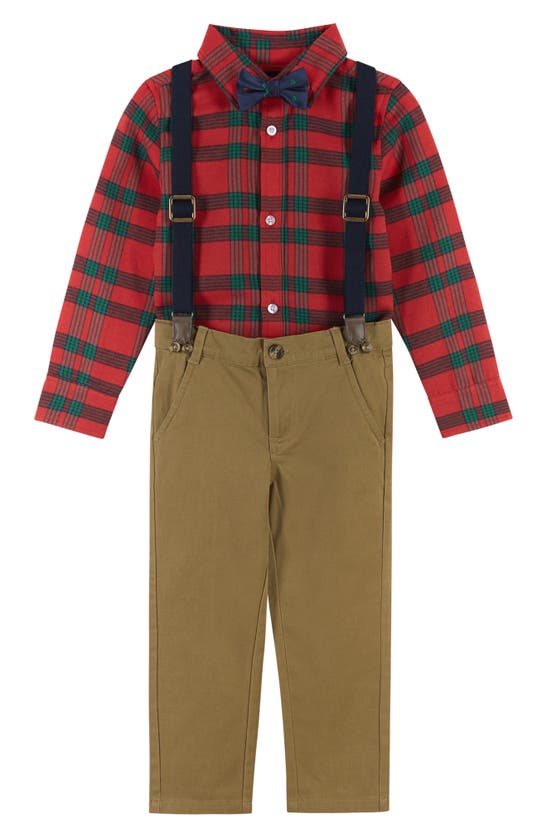 Andy & Evan Kids'4-piece Plaid Shirt Set In Red Plaid