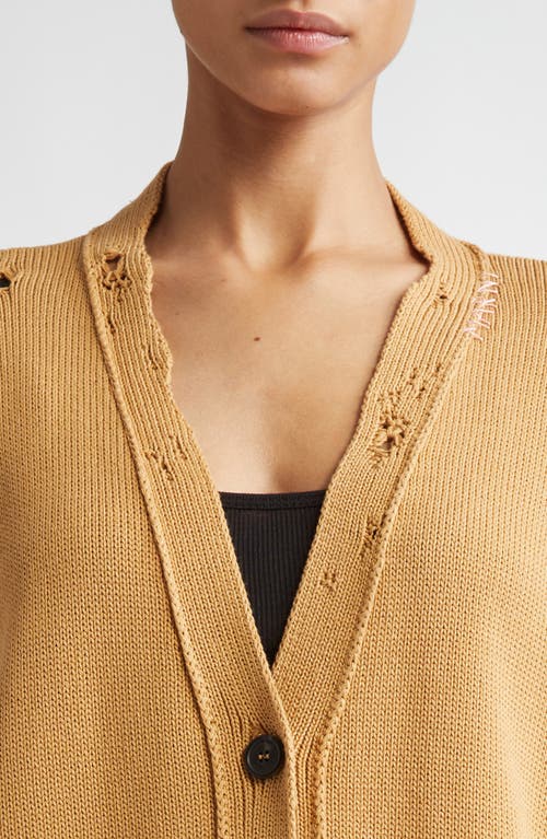 Shop Marni Oversize Distressed Cotton Cardigan In Tan