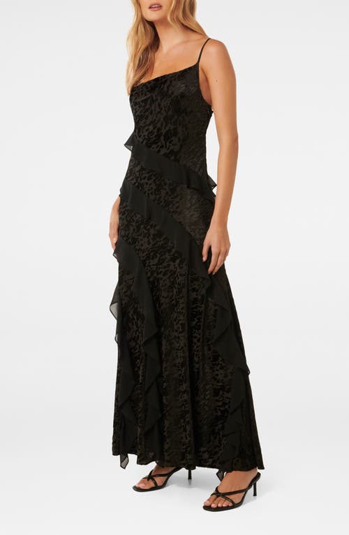 Shop Ever New Piper Ruffle Velvet Sleeveless Maxi Dress In Black