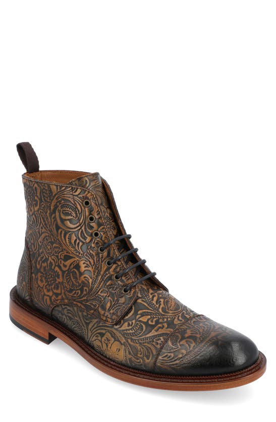 Shop Taft The Rome Embossed Cap Toe Boot In Oro Viejo