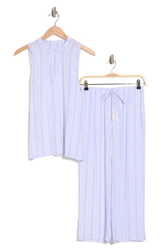 Shop Jones New York Stripe Sleeveless Crop Pajamas In Blue Stripe