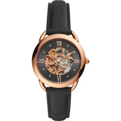 Fossil Tailor Skeleton Automatic Leather Strap Watch, 35Mm