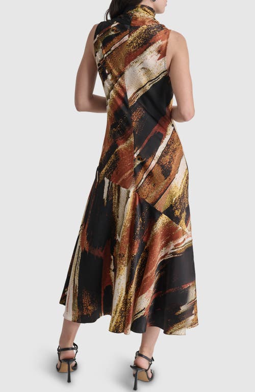 Shop Dkny Print Tie Neck Dress In Paint Stroke