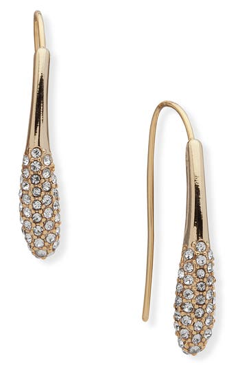 Shop Dkny Pavé Crystal Teardrop Threader Earrings In Gold/crystal
