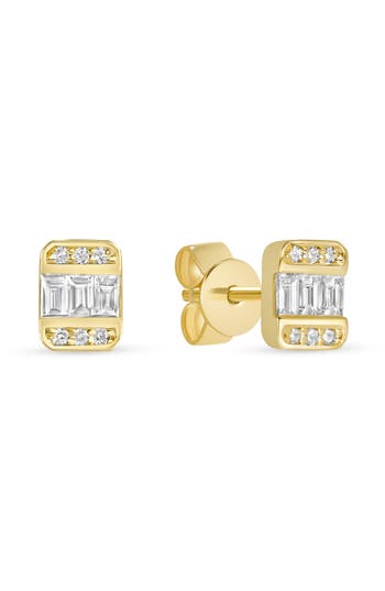 Ron Hami Rectangular Diamond Stud Earrings In 14k Yg