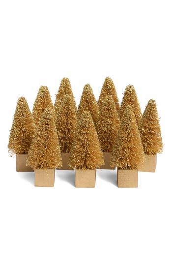 Shop Nordstrom Rack Set Of 12 Mini Bottle Brush Trees In Metallic Gold