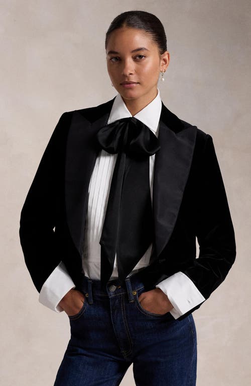 Shop Polo Ralph Lauren Single Breasted Mulberry Silk Lapel Velvet Crop Blazer In Polo Black