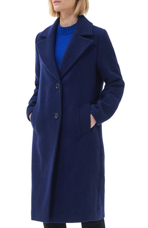 Angelina Longline Wool Blend Coat in Azure Blue/Dark Navy