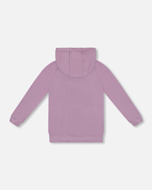 Shop Deux Par Deux Little Girl's Super Soft Brushed Jersey Hooded Tunic With Appliques Lavender In Lupine