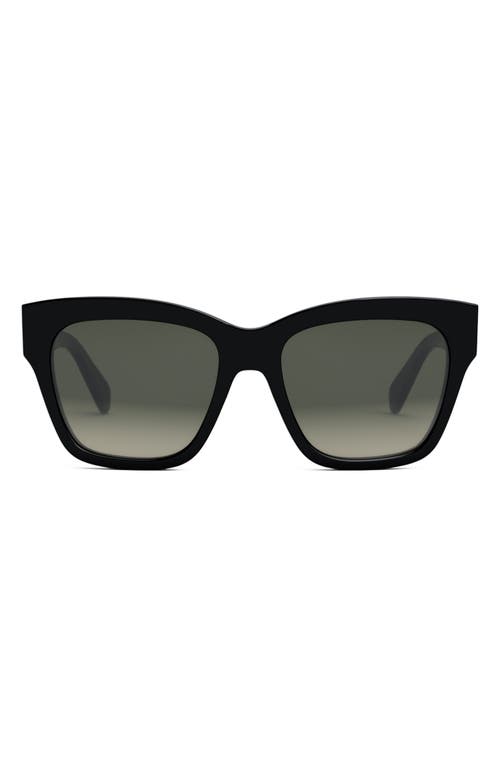 Celine Triomphe 55mm Round Sunglasses In Shiny Black/gradient Brown
