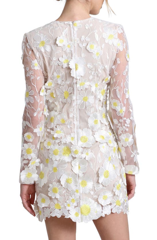 Shop Avec Les Filles Appliqué Long Sleeve Minidress In Daisy