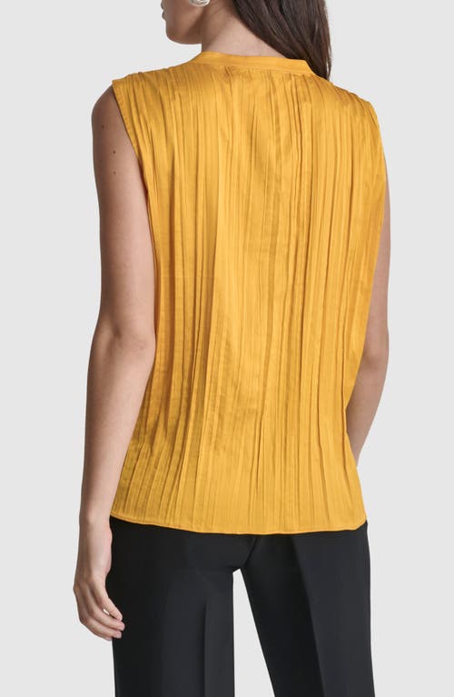 Shop Dkny Pleated Sleeveless Button-up Shirt In Goldenrod