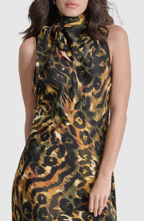 Shop Dkny Print Tie Neck Dress In Autumn Mix Animal