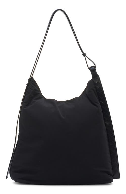 Shop Bottega Veneta Large Nylon Hobo Bag In 8803 Black/silver