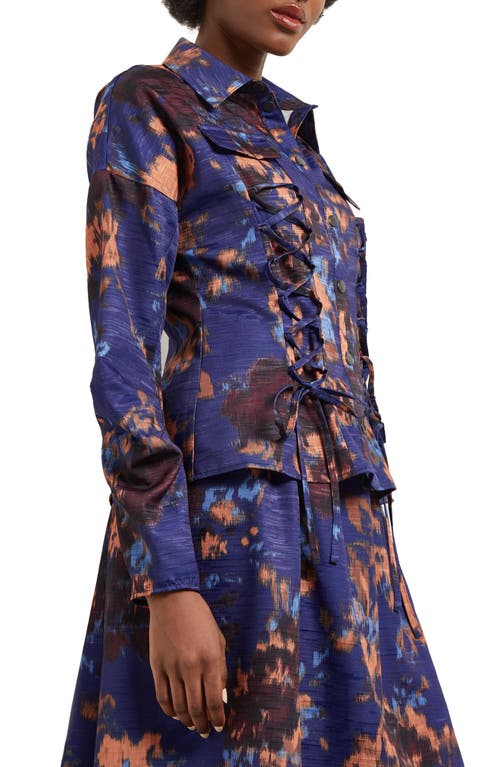 Misook Structured Corset Laced Woven Jacket In Starry Night Blue