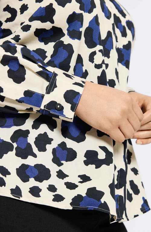 Foxcroft Charlie Leopard Print Cotton Button-up Shirt In Pacific Blue