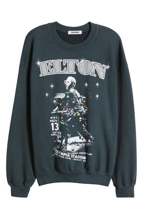 Daydreamer Elton John Olympia Cotton Graphic Sweatshirt In Vintage Black