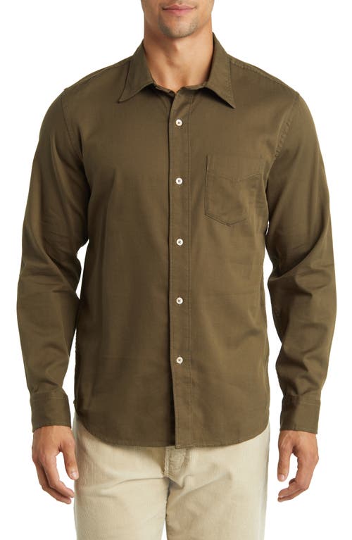 Draped Twill Button-Up Shirt in Woodland Drab