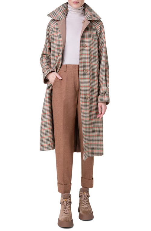 Akris Check Reversible Virgin Wool & Silk Taffeta Coat 035 Camel-Multicolor at Nordstrom,