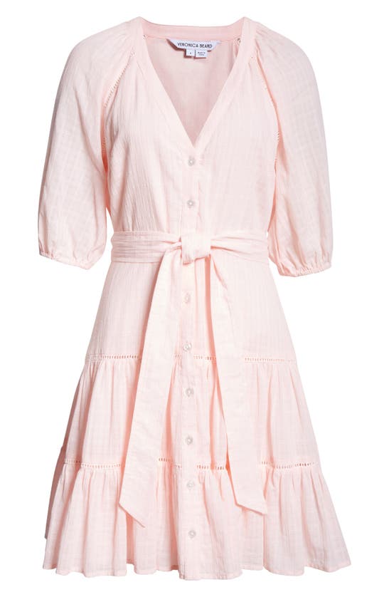 Shop Veronica Beard Dewey Tiered Cotton Button-up Dress In Pink Haze
