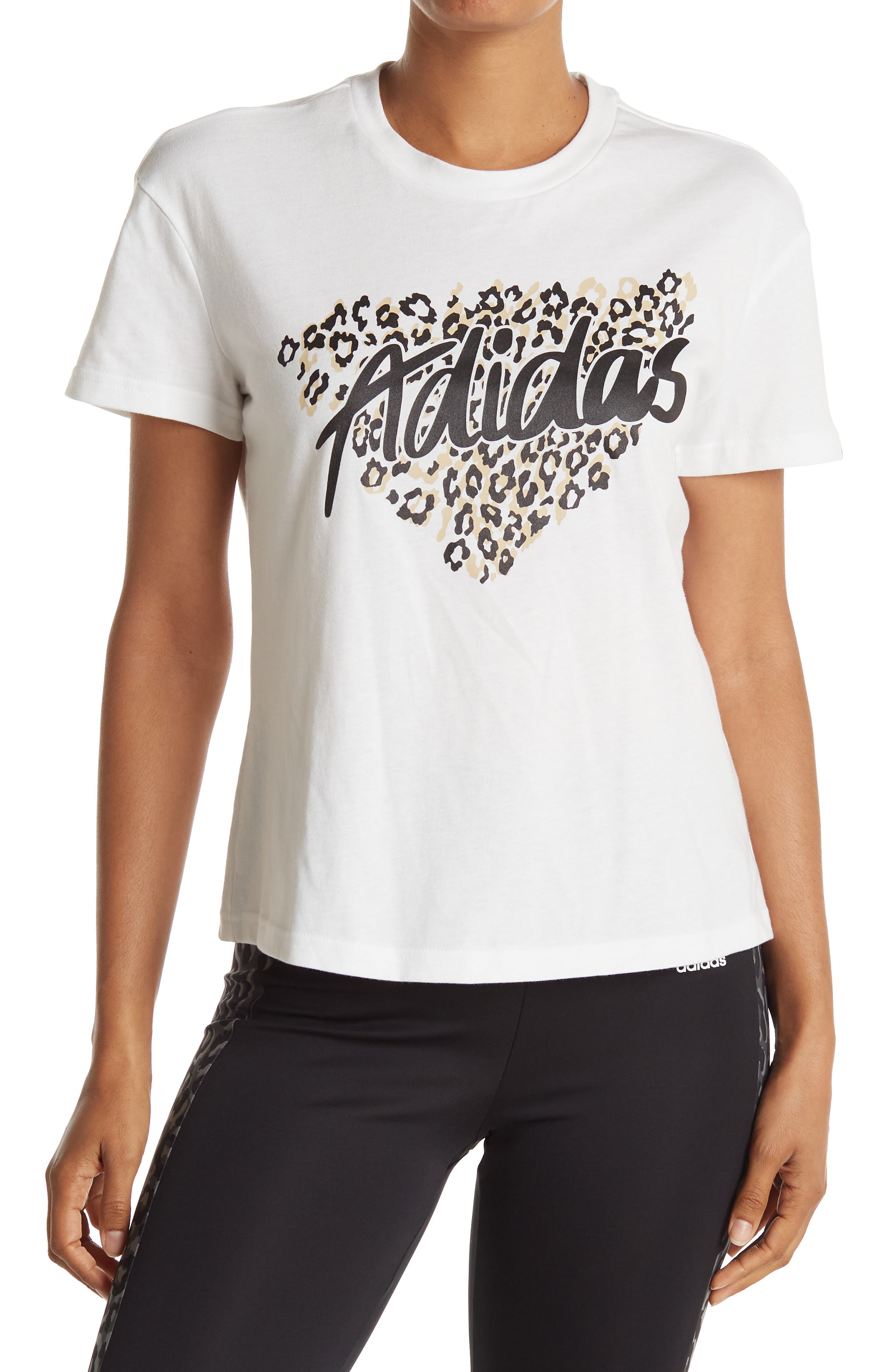 Adidas Originals Leopard Print Brand Logo T-shirt In White