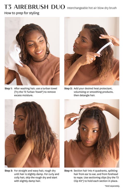 T3 Airebrush Duo Interchangeable Hot Air Blow Dry Brush In White