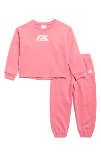 Adidas Originals Adidas Kids' Fleece Crewneck & Jogger Set In Semi Solar Pink
