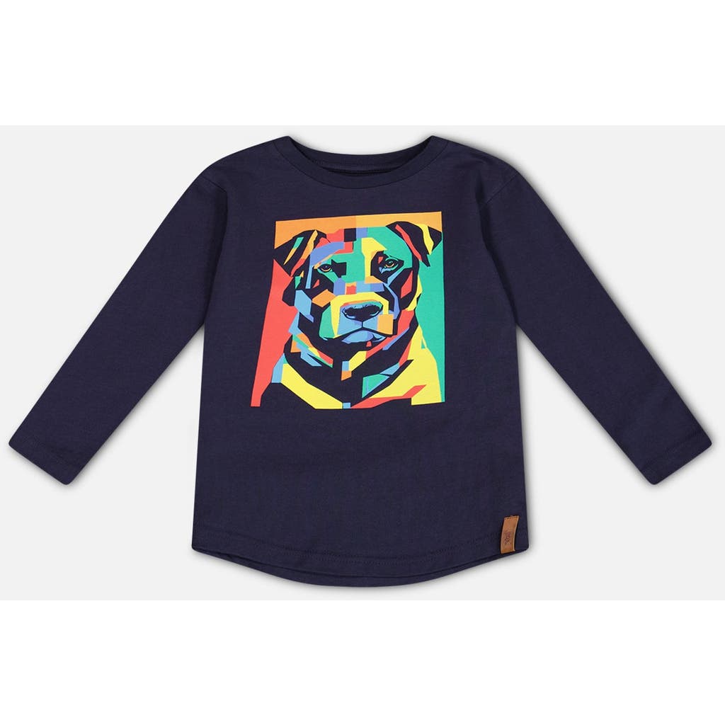 Deux Par Deux Little Boy's Long Sleeve T-shirt With Print Navy In Peacoat