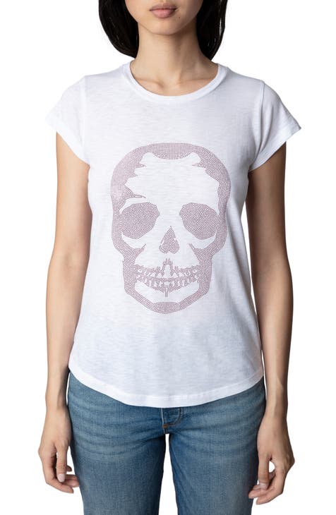 Embellished Skull Cotton & Modal Skinny T-Shirt