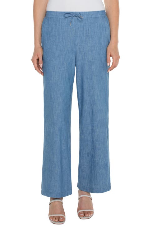 Essentials Women's Linen Blend Drawstring Wide Leg Pant (Available  in Plus Size), Blue, Chambray/Stripe, Large : : Clothing, Shoes &  Accessories