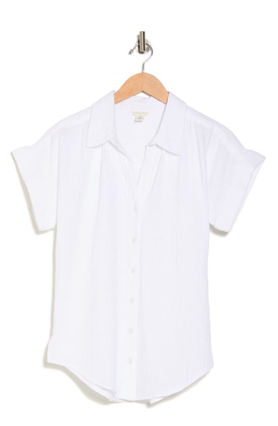 Caslon Short Sleeve Cotton Gauze Button-up Shirt In White