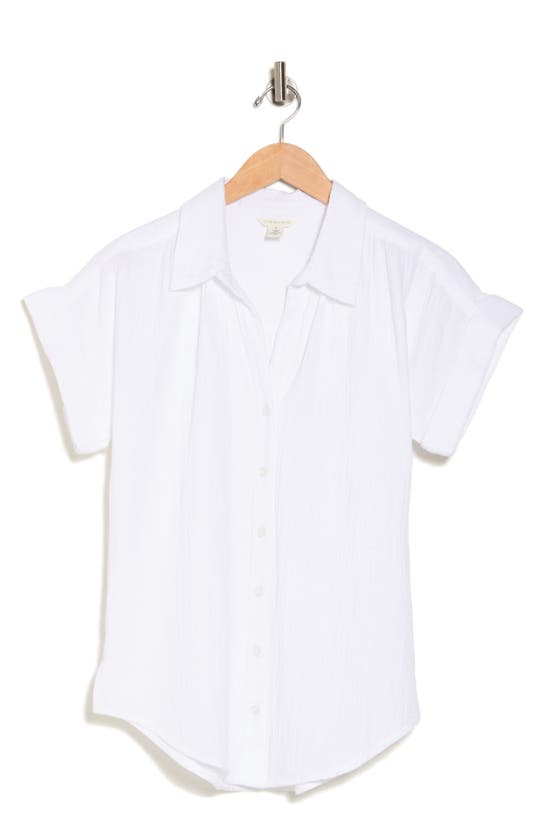 CASLON CASLON® SHORT SLEEVE COTTON GAUZE BUTTON-UP SHIRT