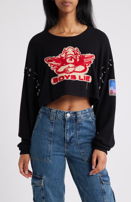 Shop Boys Lie Stitch Me Up Embroidered Logo Crop Top In Black